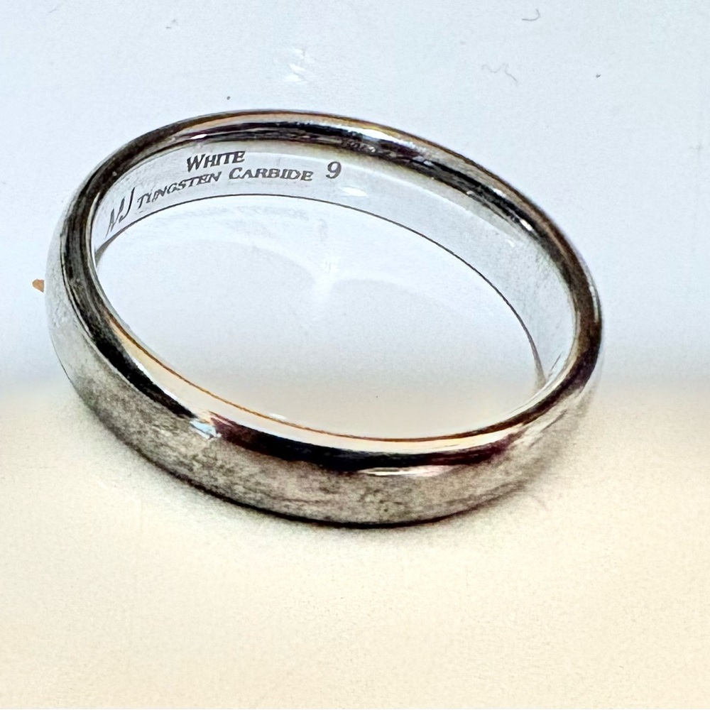 WHITE Tungsten Carbide Wedding Ring - Band Size 9